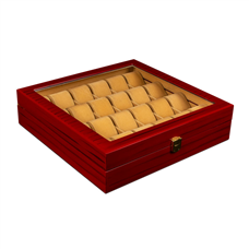 جعبه ساعت 24 خونه بالشتک لوکس درب دار طرح چوب مدل : TW-2315