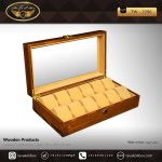 جعبه ساعت 12 خونه درب دار بالشتک لوکس چوب طبیعی رنگ قهوه ای روشن مدل : TW-2296 - Image 4