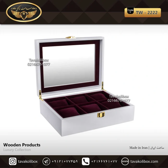 Luxury 6-door watch box with regular cushion, white color, model: TW-2222