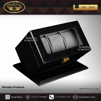 جعبه ساعت 3 خونه اوریب بالشتک لوکس رنگ مشکی مدل : TW-2450