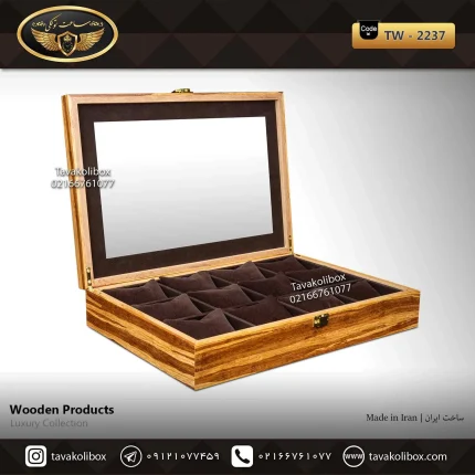 جعبه ساعت 12 خونه بالشتک معمولی چوب طبیعی رنگ قهوه ای مدل : TW-2237