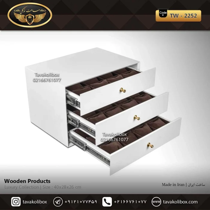 جعبه ساعت 36 خونه کشودار بالشتک معمولی رنگ سفید مدل : TW-2252 - Image 2