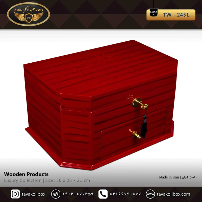 جعبه ساعت 18 خونه لوکس 6 ضلعی کشودار بالشتک لوکس رنگ قرمز مدل : TW-2451