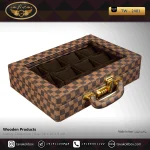 جعبه ساعت 12 خونه سوپرلاکچری بالشتک معمولی چرم رنگ قهوه ای چارخونه مدل : TW-2481