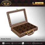 جعبه ساعت 12 خونه سوپرلاکچری بالشتک معمولی چرم رنگ قهوه ای چارخونه مدل : TW-2481