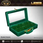 جعبه ساعت 12 خونه سوپرلاکچری درب دار بالشتک لوکس چرم رنگ سبز مدل : TW-2483