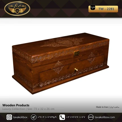 جعبه ساعت 56 خونه کشودار بالشتک لوکس چوب طبیعی رنگ قهوه ای تیره مدل : TW-2281