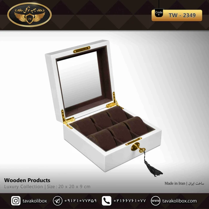 جعبه ساعت ۶ خانه لوکس کلیددار بالشتک لوکس رنگ سفید مدل : TW-2349