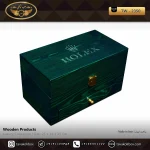 جعبه ساعت 2 خونه لوکس کشودار بالشتک لوکس چوب طبیعی رنگ سبز مدل : TW-2350