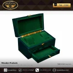 جعبه ساعت 2 خونه لوکس کشودار بالشتک لوکس چوب طبیعی رنگ سبز مدل : TW-2350