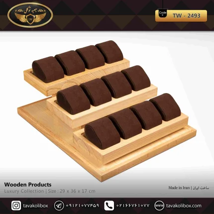 استند ساعت 12 خونه بدون درب سه طبقه بالشتک لوکس چوب طبیعی رنگ قهوه ای مدل : TW-2493