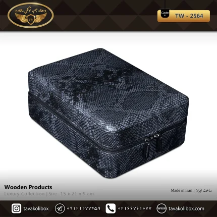 جعبه ساعت 4 خونه سوپرلاکچری زیپدار بالشتک لوکس چرم رنگ آبی مدل : TW-2564