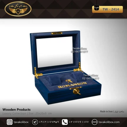 جعبه ساعت 2 خونه لوکس درب دار بالشتک لوکس رنگ سورمه ای مدل : TW-2414
