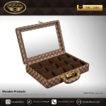 جعبه ساعت 12 خونه سوپرلاکچری درب دار بالشتک معمولی چرم رنگ قهوه ای چارخونه مدل : TW-2481
