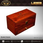 جعبه ساعت 2 خونه لوکس کشودار بالشتک لوکس چوب طبیعی رنگ قهوه ای مدل : TW-2350