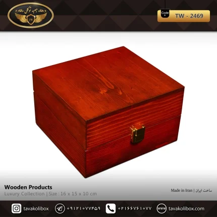 جعبه ساعت 1 خونه لوکس درب دار بالشتک لوکس چوب طبیعی رنگ آجری مدل : TW-2469