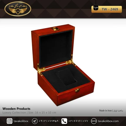جعبه ساعت 1 خونه لوکس درب دار بالشتک لوکس چوب طبیعی رنگ آجری مدل : TW-2469