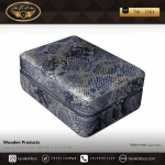 جعبه ساعت 4 خونه سوپرلاکچری زیپدار بالشتک لوکس چرم رنگ آبی-طلایی مدل : TW-2564