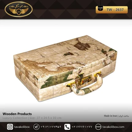 جعبه ساعت 12 خونه سوپرلاکچری بالشتک لوکس چرم رنگ مشکی طرح نقش جهان مدل : TW-2637