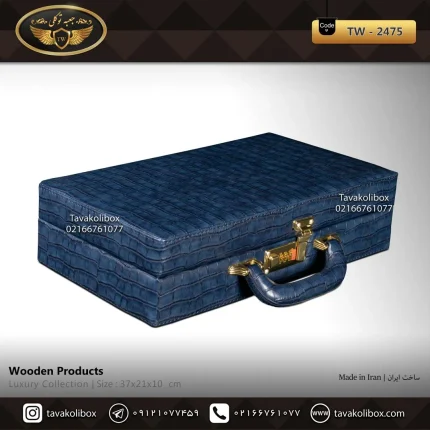 جعبه ساعت 12 خونه سوپرلاکچری درب دار بالشتک لوکس چرم رنگ آبی مدل : TW-2475