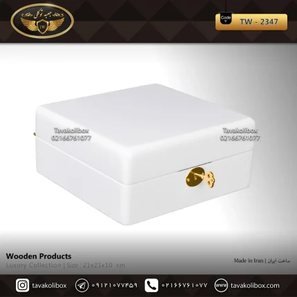 جعبه ساعت 5 خونه درب دار بالشتک لوکس کلیددار رنگ سفید مدل : TW-2347