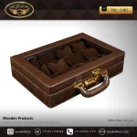 جعبه ساعت 12 خونه سوپرلاکچری درب دار بالشتک معمولی چرم رنگ قهوه ای مدل : TW-2481