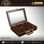 جعبه ساعت 12 خونه سوپرلاکچری درب دار بالشتک معمولی چرم رنگ قهوه ای مدل : TW-2481