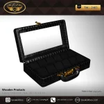 جعبه ساعت 12 خونه سوپرلاکچری درب دار بالشتک لوکس چرم رنگ مشکی مدل : TW-2483