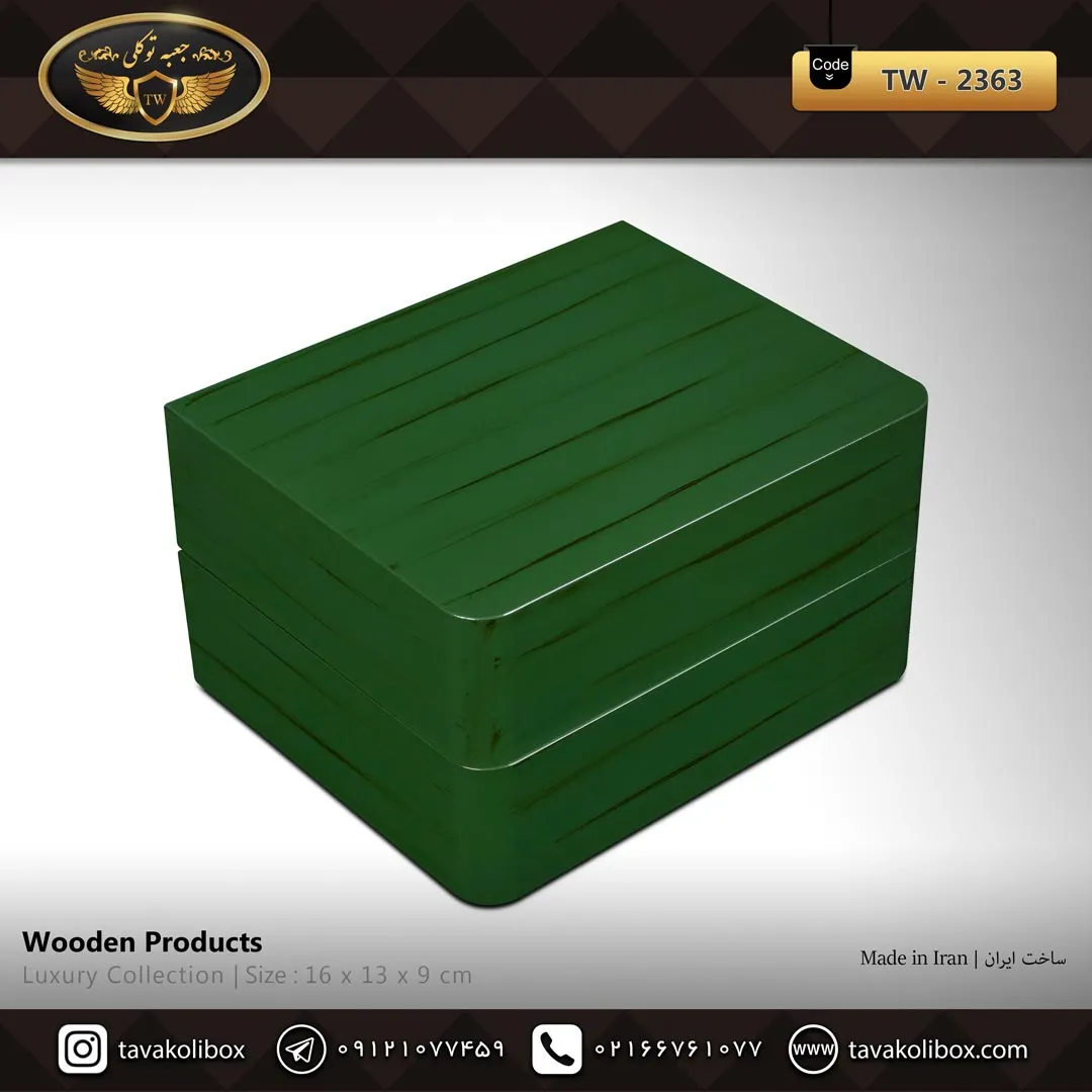 (TW-2363)(341857) جعبه ساعت 2 خونه درب دار بالشتک لوکس رنگ سبز مدل : TW-2363