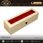 جعبه ساعت 6 خونه درب دار بالشتک لوکس چوب طبیعی رنگ قهوه ای روشن مدل : TW-2374