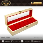جعبه ساعت 6 خونه درب دار بالشتک لوکس چوب طبیعی رنگ قهوه ای روشن مدل : TW-2374