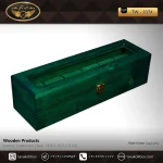 جعبه ساعت 6 خونه درب دار بالشتک لوکس چوب طبیعی رنگ سبز مدل : TW-2374