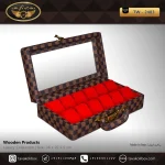 جعبه ساعت 12 خونه سوپرلاکچری درب دار بالشتک لوکس چرم رنگ کرم-قهوه ای مدل : TW-2483