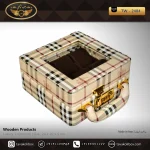 جعبه ساعت 6 خونه سوپرلاکچری درب دار بالشتک لوکس چرم رنگ کرم مدل : TW-2484