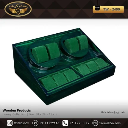 استند ساعت 10 خونه بدون درب بالشتک لوکس 2 موتوره چوب طبیعی رنگ سبز مدل : TW-2490