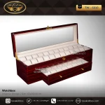 جعبه ساعت 40 خونه درب شیشه ای بالشتک لوکس کشودار رنگ زرشکی مدل : TW-6010