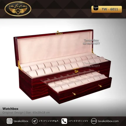 جعبه ساعت 40 خونه بالشتک لوکس کشودار رنگ قرمز مدل : TW-6011