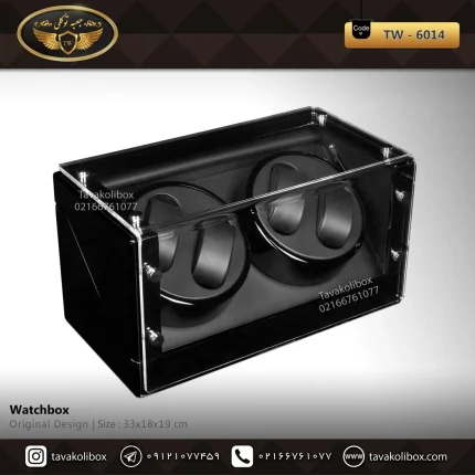 جعبه ساعت وایندر درب دار بالشتک لوکس 2 موتوره اوریب رنگ مشکی مدل : TW-6014