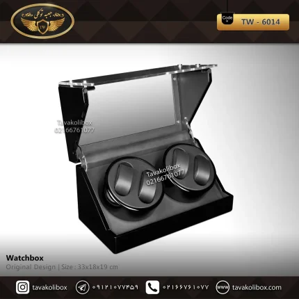 جعبه ساعت وایندر درب دار بالشتک لوکس 2 موتوره اوریب رنگ مشکی مدل : TW-6014