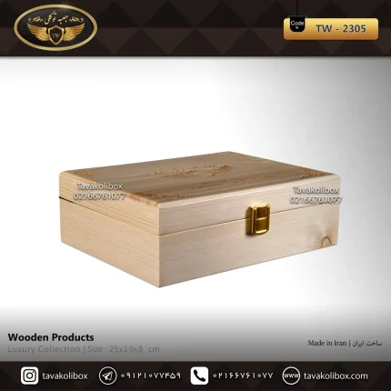جعبه ساعت 6 خونه درب چوبی بالشتک معمولی چوب طبیعی رنگ کرم مدل : TW-2305