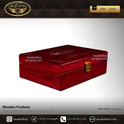 جعبه ساعت 6 خونه درب چوبی بالشتک معمولی چوب طبیعی رنگ قرمز مدل : TW-2305