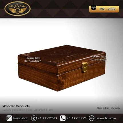 جعبه ساعت 6 خونه درب دار بالشتک معمولی چوب طبیعی رنگ قهوه ای تیره مدل : TW-2305