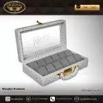 جعبه ساعت 12 خونه سوپرلاکچری درب دار بالشتک لوکس رنگ طوسی-سفید مدل : TW-2483
