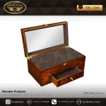 جعبه ساعت 12 خونه چوب طبیعی رنگ قهوه ای مدل : TW-2394