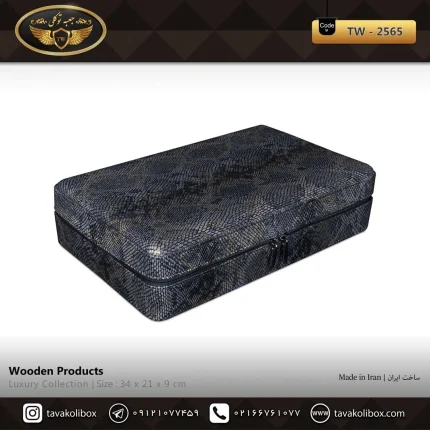 جعبه ساعت 10 خونه سوپرلاکچری زیپدار بالشتک لوکس چرم رنگ سورمه ای -مشکی مدل : TW-2565