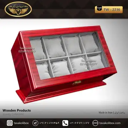 جعبه ساعت 8 خونه اوریب بالشتک معمولی رنگ قرمز-طوسی مدل : TW-2236