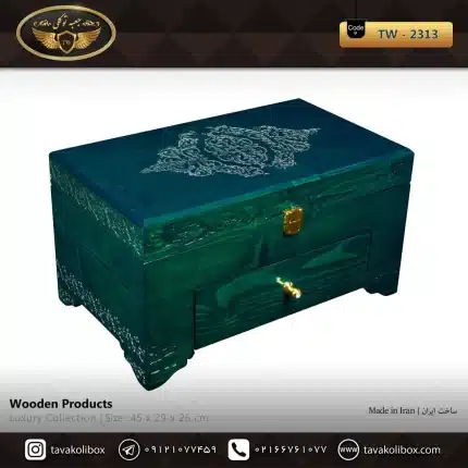 جعبه ساعت 20 خونه کشودار بالشتک لوکس چوب طبیعی رنگ سبز مدل : TW-2313