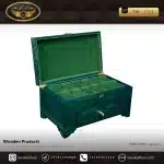 جعبه ساعت 20 خونه کشودار بالشتک لوکس چوب طبیعی رنگ سبز مدل : TW-2313