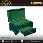 جعبه ساعت 20 خونه کشودار بالشتک لوکس چوب طبیعی رنگ سبز مدل : TW-2313