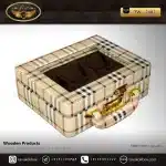 جعبه ساعت 6 خونه سوپرلاکچری درب دار بالشتک معمولی چرم رنگ کرم چارخونه مدل : TW-2482